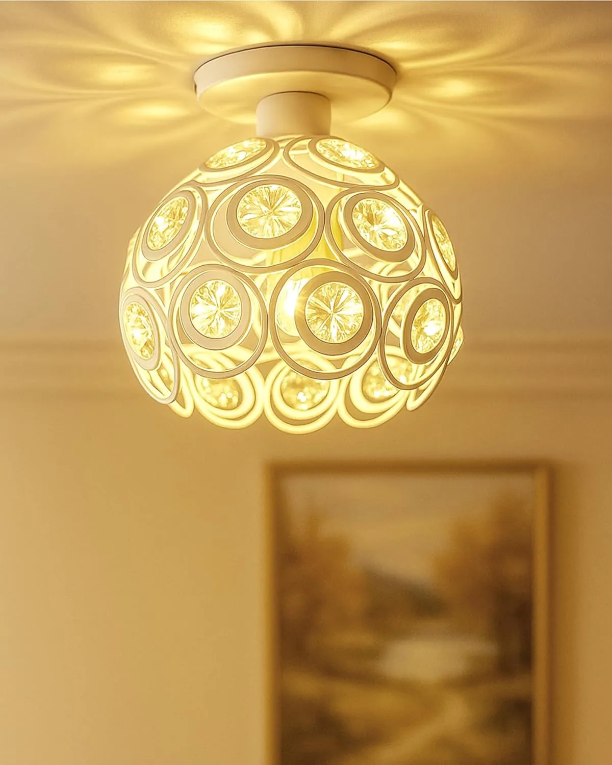 Homesake® Crystal Flush Mount Ceiling Light | Decorative Ceiling Lamp for Hallway, Bedroom, Living Room, Warm Light Home Decor Fixture, Light Fixture Ceiling Flush Mount (Dual Ring Black)