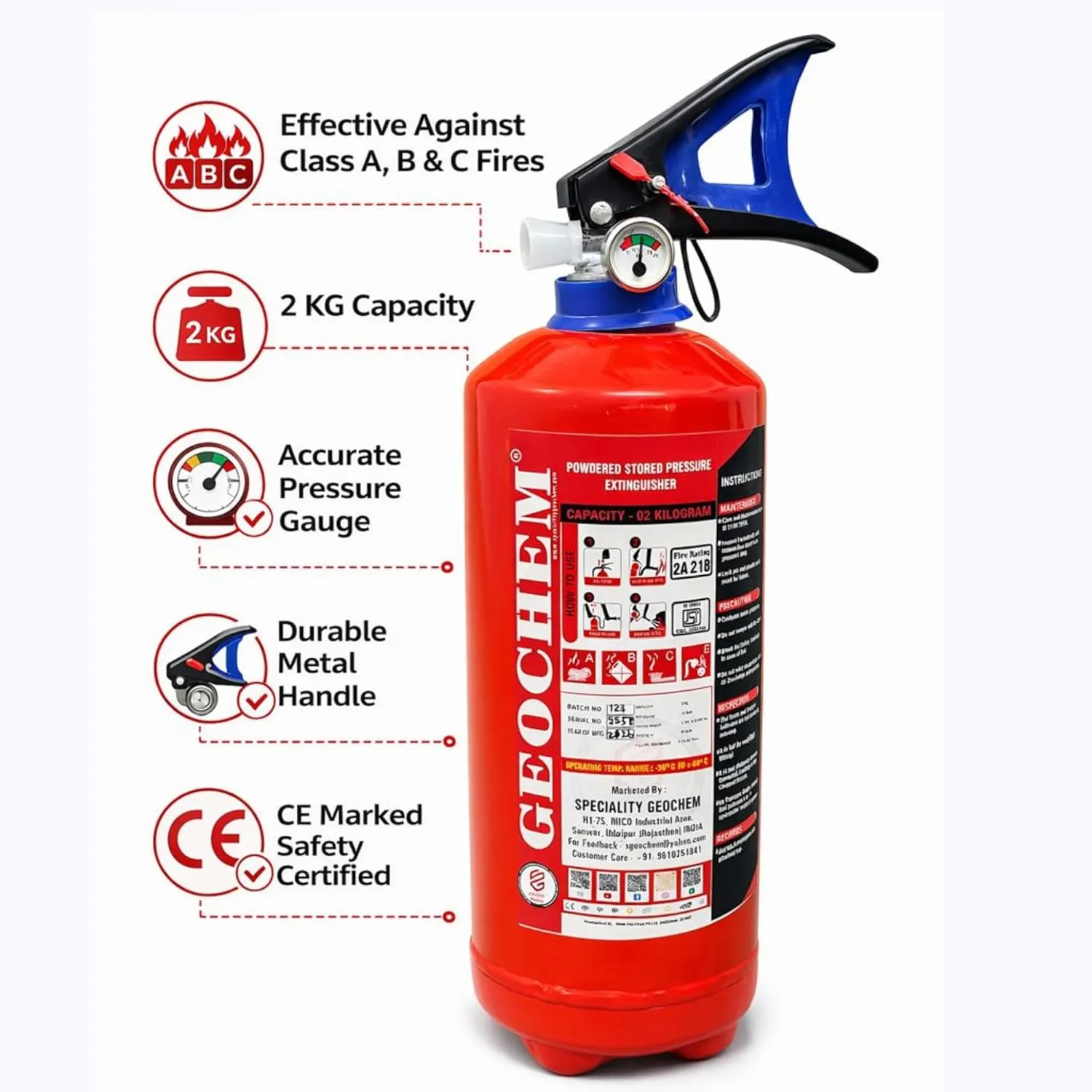 ABC Multipurpose Dry Powder Fire Extinguisher – ISI Certified, Portable & Easy to Use – for Home, Office,